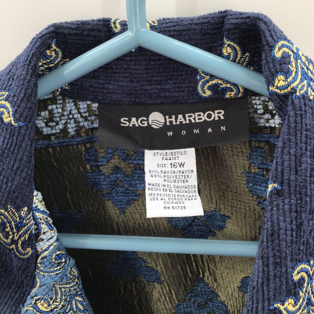 Women's Tapestry Jacket Coat 16W Blue Gold Chenille Brocade Woven Art To Wear - Picture 10 of 10